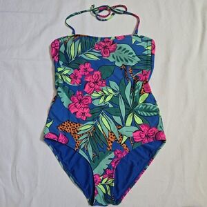 Aerie One Piece Swim Bathing Suit Women's Sz M Floral Halter Tie Low Back Resort